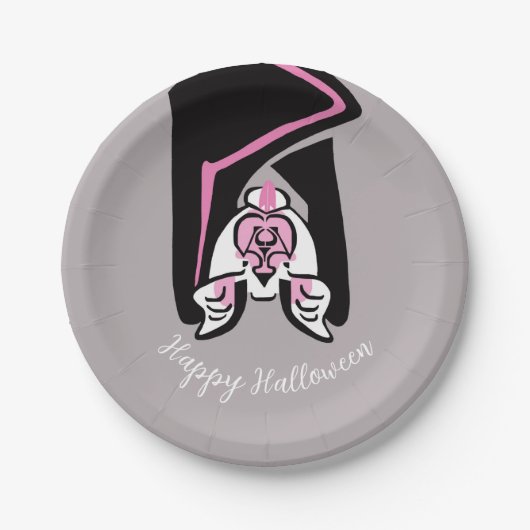 Graphic Black BAT -Happy Halloween - Feest Papieren Bordje (Voorkant)