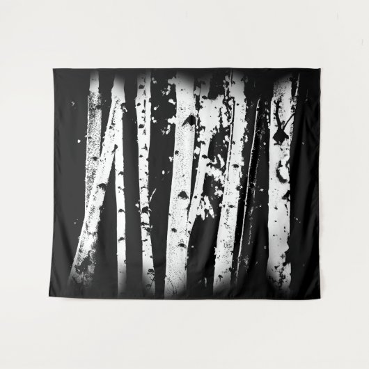 Graphic Black en White Birch Tree Forest Rustic Wandkleed (Voorkant (horizontaal))