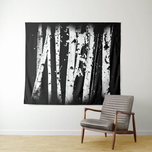 Graphic Black en White Birch Tree Forest Rustic Wandkleed (In Situ (horizontaal))