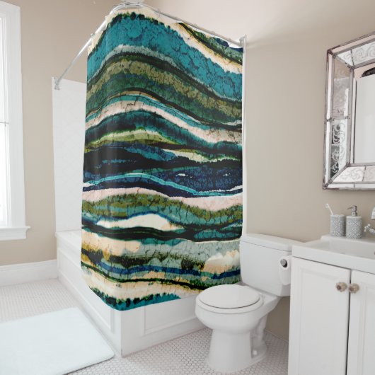 Graphic Blauw Groen Crème Abstract Douchegordijn (In situ)