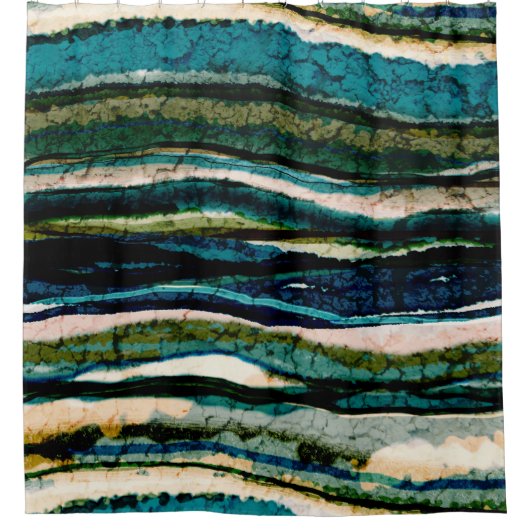 Graphic Blauw Groen Crème Abstract Douchegordijn (Voorkant)