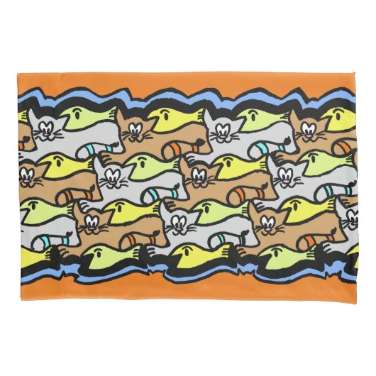 Graphic Cats and Fish Cartoon Kussen Hoesje Kussensloop (Voorkant)