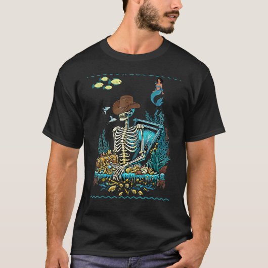 Graphic Cool Skeleton Pirate Mermaid T-shirt (Voorkant)