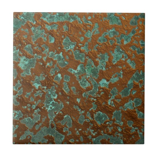 Graphic Copper Patina Patroon Blauwgroen Groen Bru Tegeltje (Voorkant)