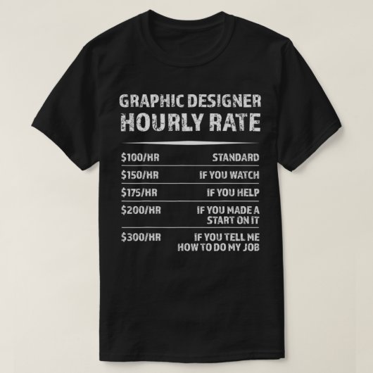 Graphic Designer Hourly Rate Funny Digital Design T-shirt (Design voorkant)
