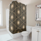 graphic floral tracery grid seamless pattern in iv douchegordijn (In situ)
