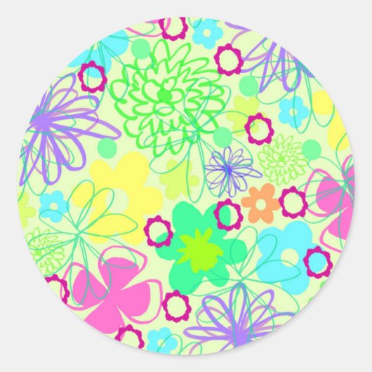 Graphic Flowers Ronde Sticker (Voorkant)