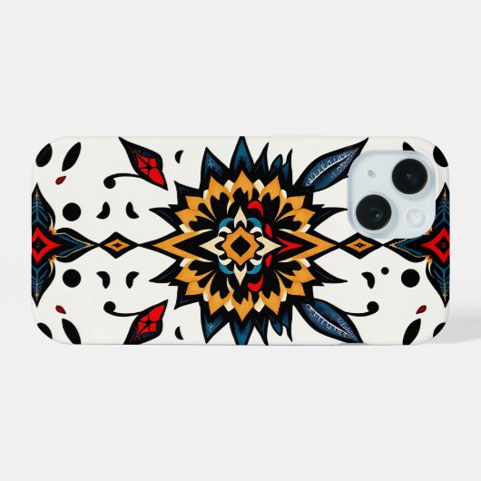 Graphic Folk Art Starburst Phone Case iPhone 15 Case (Achterkant horizontaal)