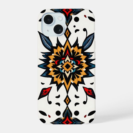 Graphic Folk Art Starburst Phone Case iPhone 15 Case (Achterkant)