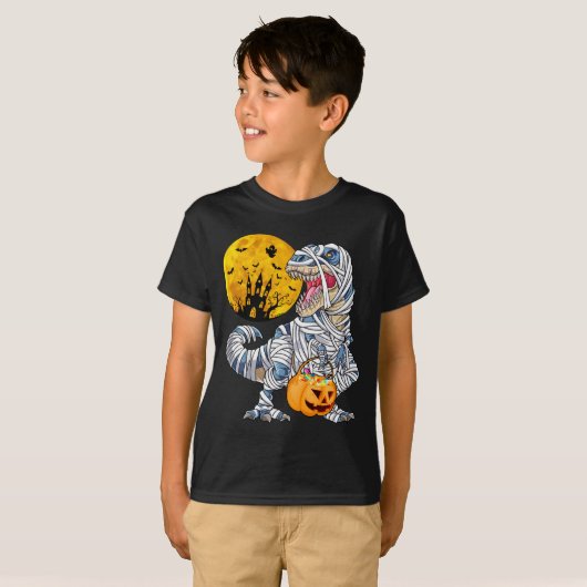 Graphic Halloween mummy dinosaur T-shirt (Voorkant volledig)