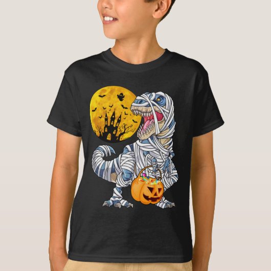 Graphic Halloween mummy dinosaur T-shirt (Voorkant)