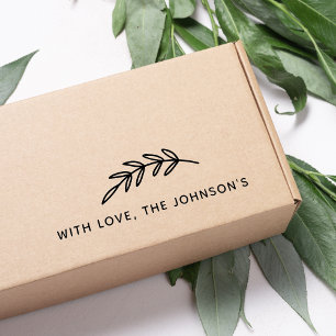Graphic Leaves Branch met Liefde Familienaam Rubberstempel