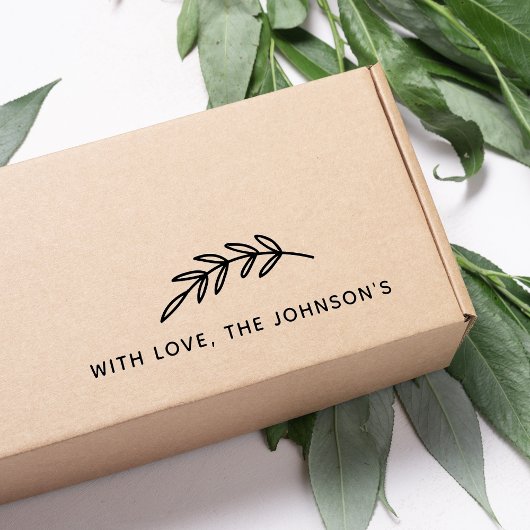 Graphic Leaves Branch met Liefde Familienaam Rubberstempel