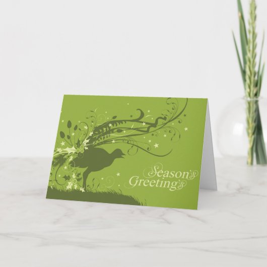 Graphic lyrebird green Christmas card Feestdagen Kaart (Voorkant)