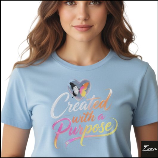 Graphic met neon glansschrift 'Created Purpose' T-shirt