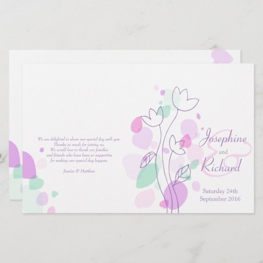 Graphic modern flower petals Weddenprogramma (Voorkant / Achterkant)