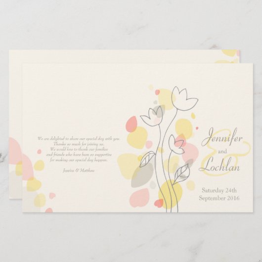 Graphic modern flower petals Weddenprogramma (Voorkant / Achterkant)