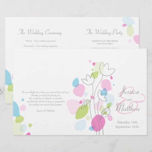 Graphic modern flower petals Weddenprogramma (Voorkant / Achterkant)