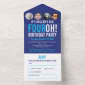 Graphic navy sky blauw 40th Verjaardagsfeestfoto All In One Uitnodiging (Binnen)