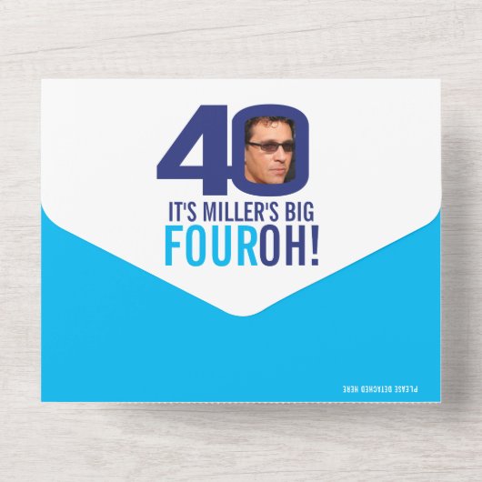 Graphic navy sky blauw 40th Verjaardagsfeestfoto All In One Uitnodiging (Achterkant)