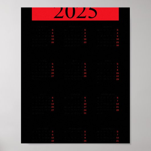 Graphic New Year 2025 Calendar With Holidays In Re Poster (Voorkant)