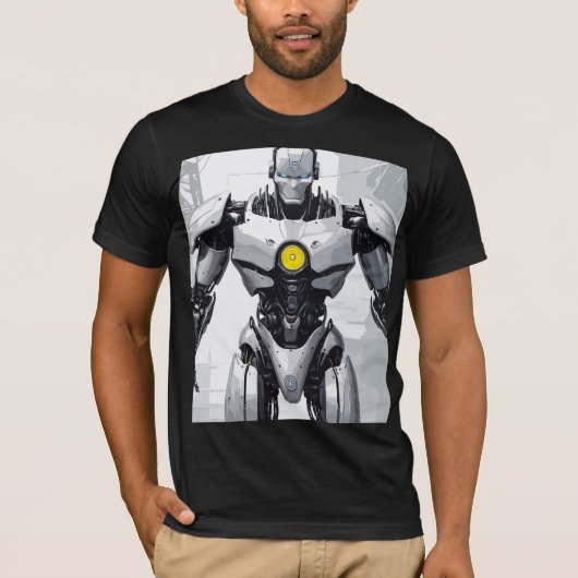 Graphic Novel Cyborg White Armored Mecha T-shirt (Voorkant)