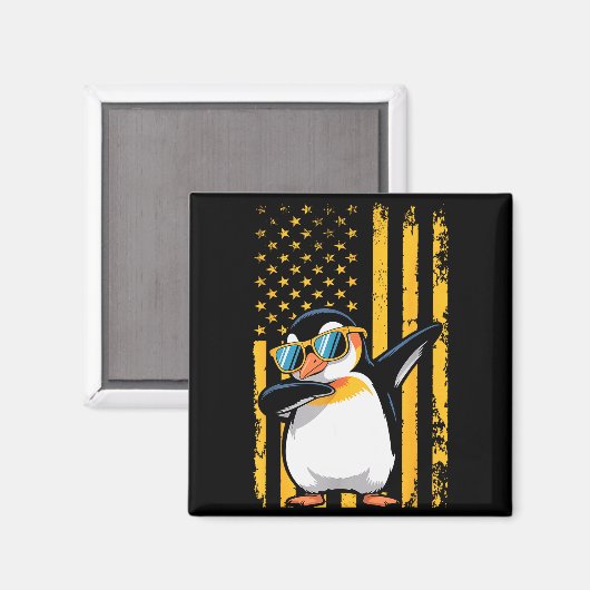 Graphic Penguin Retro American Flag Funny Penguin Magneet (Voorkant / Achterkant)