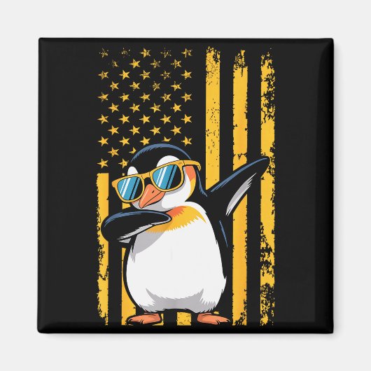 Graphic Penguin Retro American Flag Funny Penguin Magneet (Voorkant)