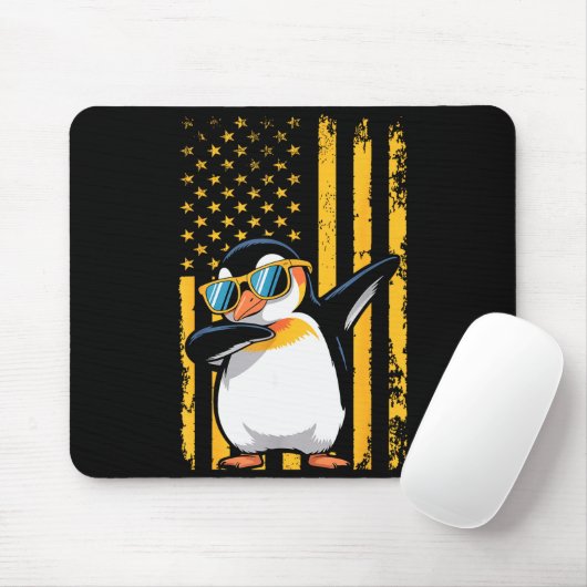 Graphic Penguin Retro American Flag Funny Penguin Muismat (Met muis)