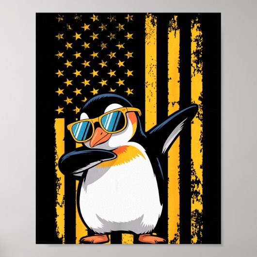 Graphic Penguin Retro American Flag Funny Penguin  Poster (Voorkant)