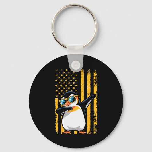 Graphic Penguin Retro American Flag Funny Penguin  Sleutelhanger (Voorkant)