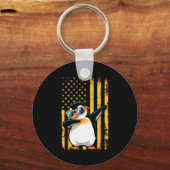 Graphic Penguin Retro American Flag Funny Penguin  Sleutelhanger (Voorkant)