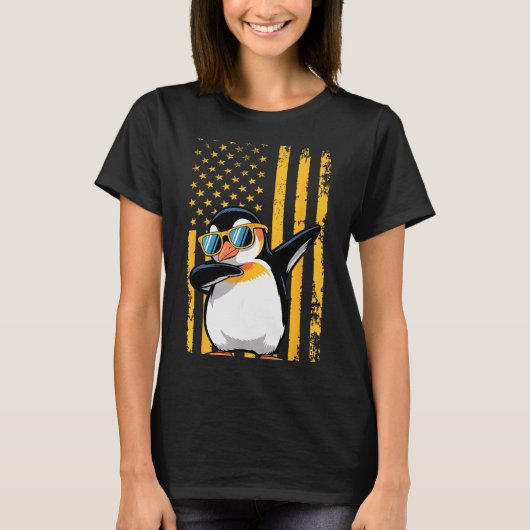 Graphic Penguin Retro American Flag Funny Penguin  T-shirt (Voorkant)