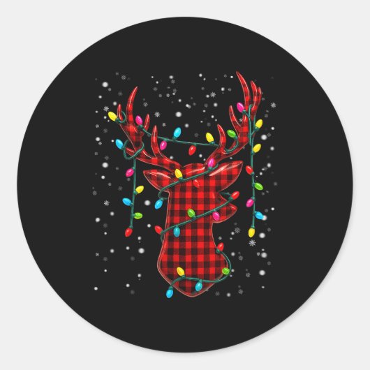 Graphic Plaid Rudolph Christmas Tree Light Xmas Me Ronde Sticker (Voorkant)