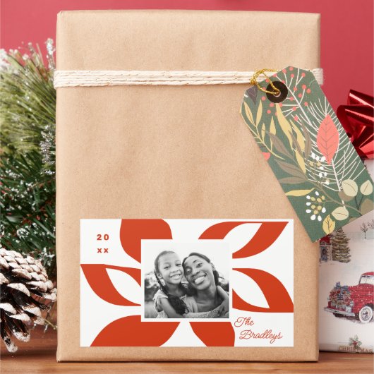 Graphic Poinsettia vakantiefoto Rechthoekige Sticker (Feestdagen)