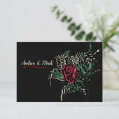 Graphic Red Rose Leaves Baby's Breath Wedding Kaart (Staand voorkant)
