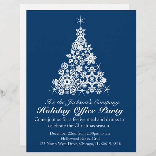 Graphic snowflake tree navy kantoor party flyer persoonlijk briefhoofd (Voorkant / Achterkant)