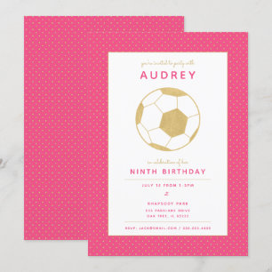 Graphic Soccer Star Sports Party in Pink and Gold Kaart