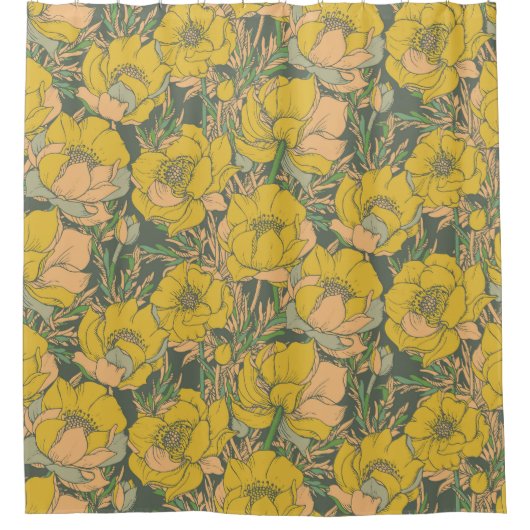 Graphic Spring Trollius Bloemen Douchegordijn (Voorkant)