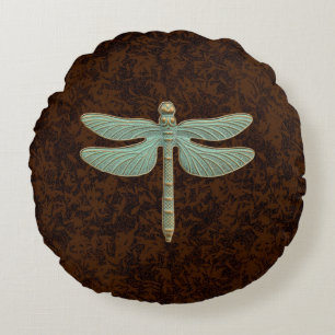 Graphic  Stijl Patina Dragonfly Groen Bruin Rond Kussen