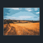 Graphic Summer Field Country Road View Briefkaart<br><div class="desc">Share the beauty of the outdoors with this striking postcard. Featuring a vibrant,  graphic illustration of a winding summer road through golden wheat fields against a dramatic blue sky. This posterized landscape design is perfect for sending warm greetings,  travel notes,  or keeping as a miniature art print.</div>