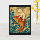 Graphic Tee Men Women Funny Cat Koi Japanese Art W Kaart (Gele Bloem)