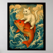 Graphic Tee Men Women Funny Cat Koi Japanese Art W Poster (Voorkant)