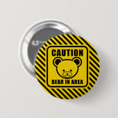 Graphic Yellow Black Teddy Bear Warning Sign Ronde Button 5,7 Cm (Voorkant /achterkant)
