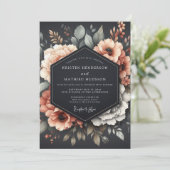 Graphite Coral Somber Flora Wedding Kaart (Staand voorkant)