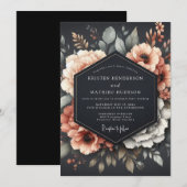 Graphite Coral Somber Flora Wedding Kaart (Voorkant / Achterkant)