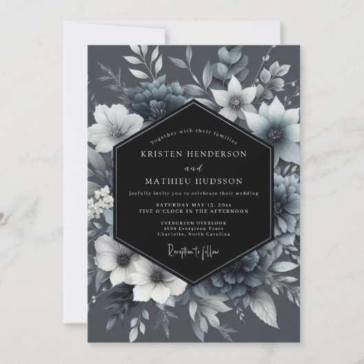 Graphite Ethereal Bloom Wedding Kaart (Voorkant)
