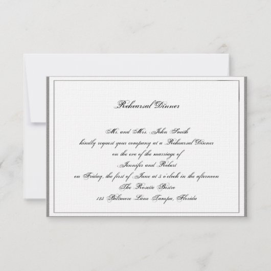 Graphite Gray Filigree Posh Wedding Rehearsal Kaart (Voorkant)