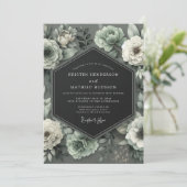 Graphite Mint Bloom Wedding Kaart (Staand voorkant)
