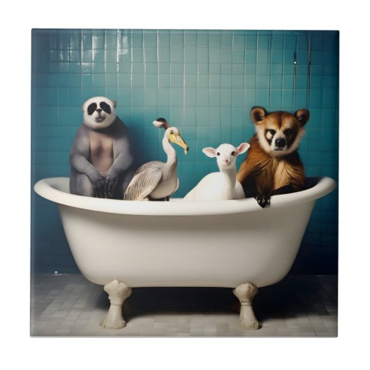 Grapige dieren in de badkamer tegeltje (Voorkant)